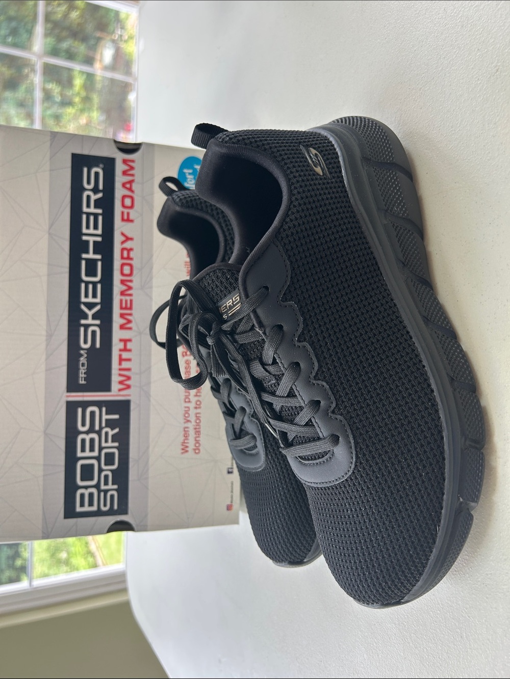 Skechers BOBS Sport All-Black Mesh Women Lace-Up Sneakers